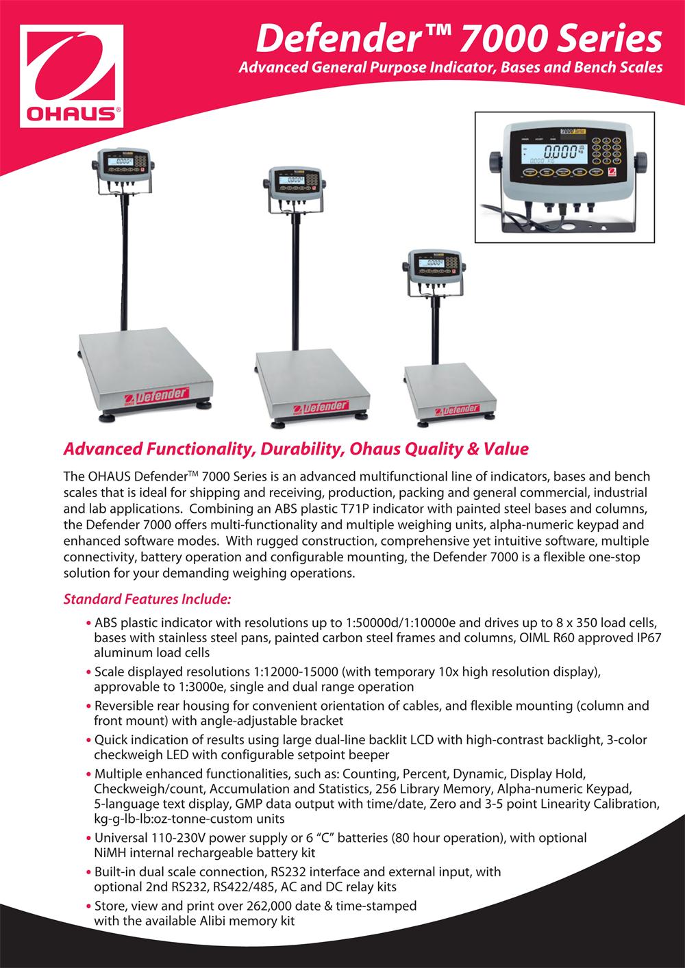 Defender 7000 Series Advanced General Purpose Indicator, Bases and Bench Scales