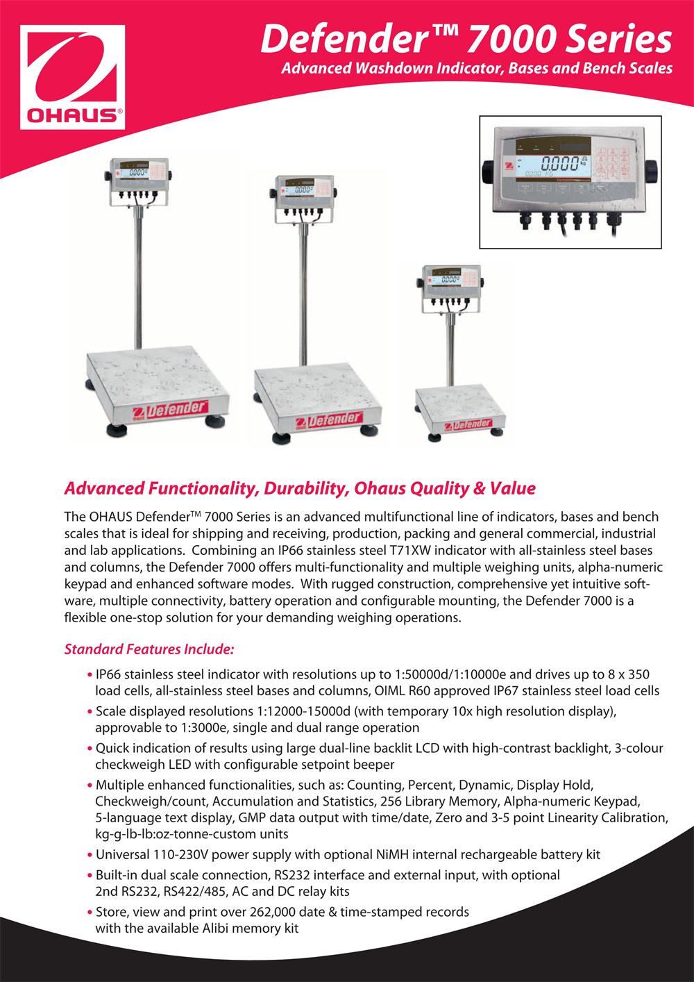 Defender 7000 Series Advanced Washdown Indicator, Bases and Bench Scales
